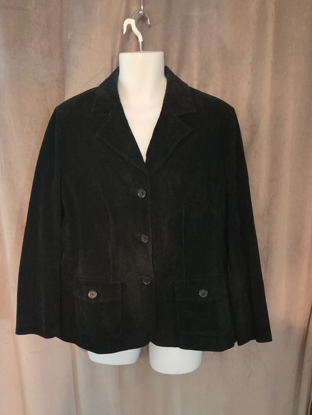 Lady Hathaway XL Classic Black Leather Button Jacket
